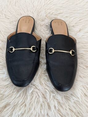 a new day Black Leather Mule with Gold Bit